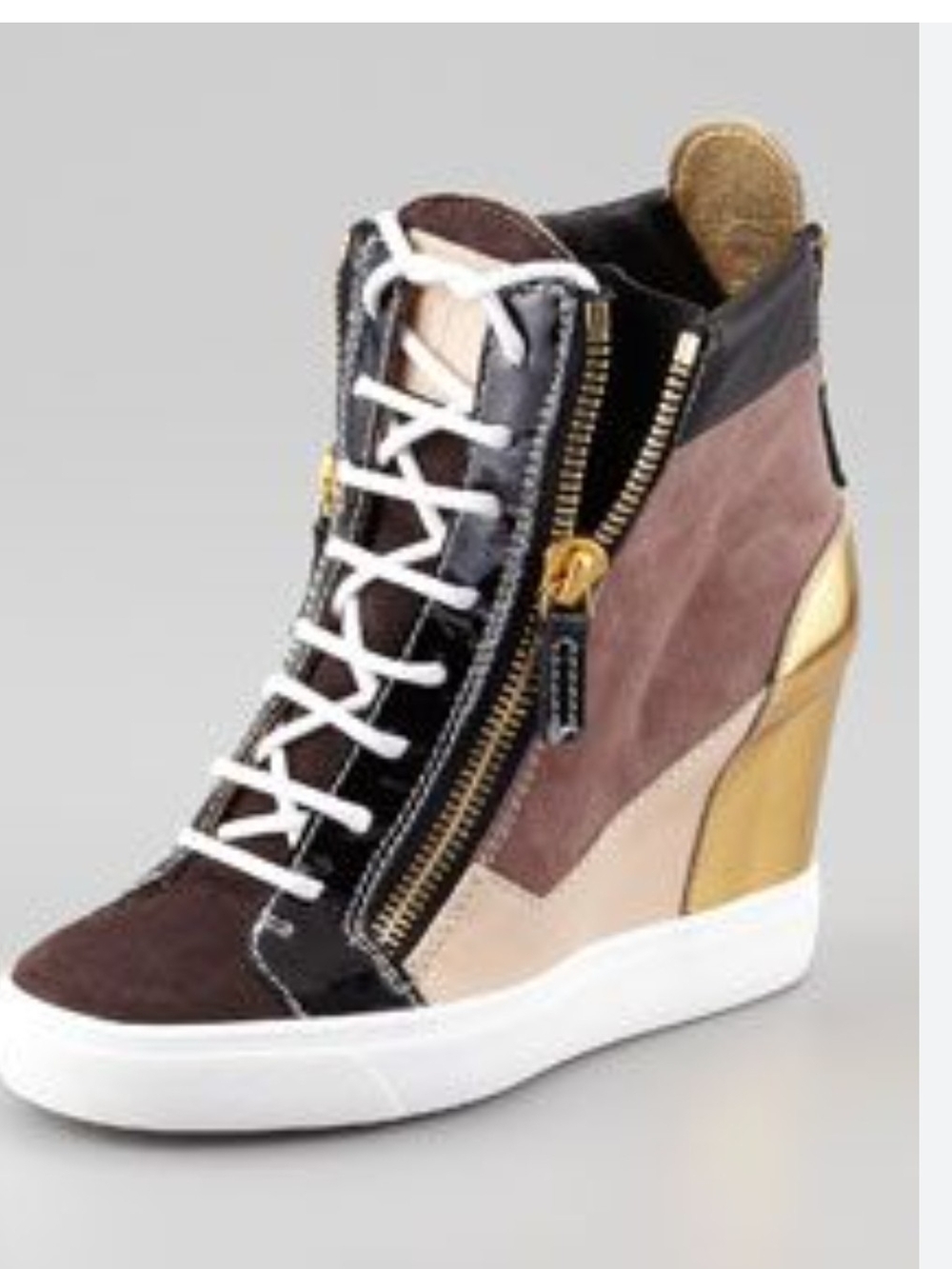 Giuseppe Zanotti Multi-Color High-Top Wedge Sneakers in Black, Brown & Gold 39.5